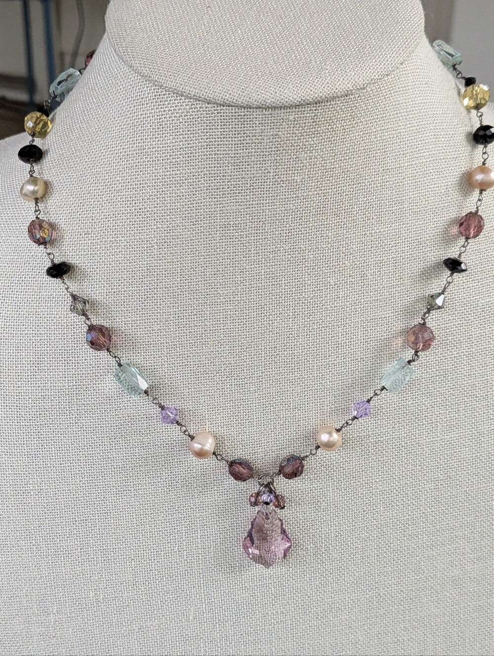 Pearl and Crystal Sterling Necklace Fairycore Sparkling Elegant